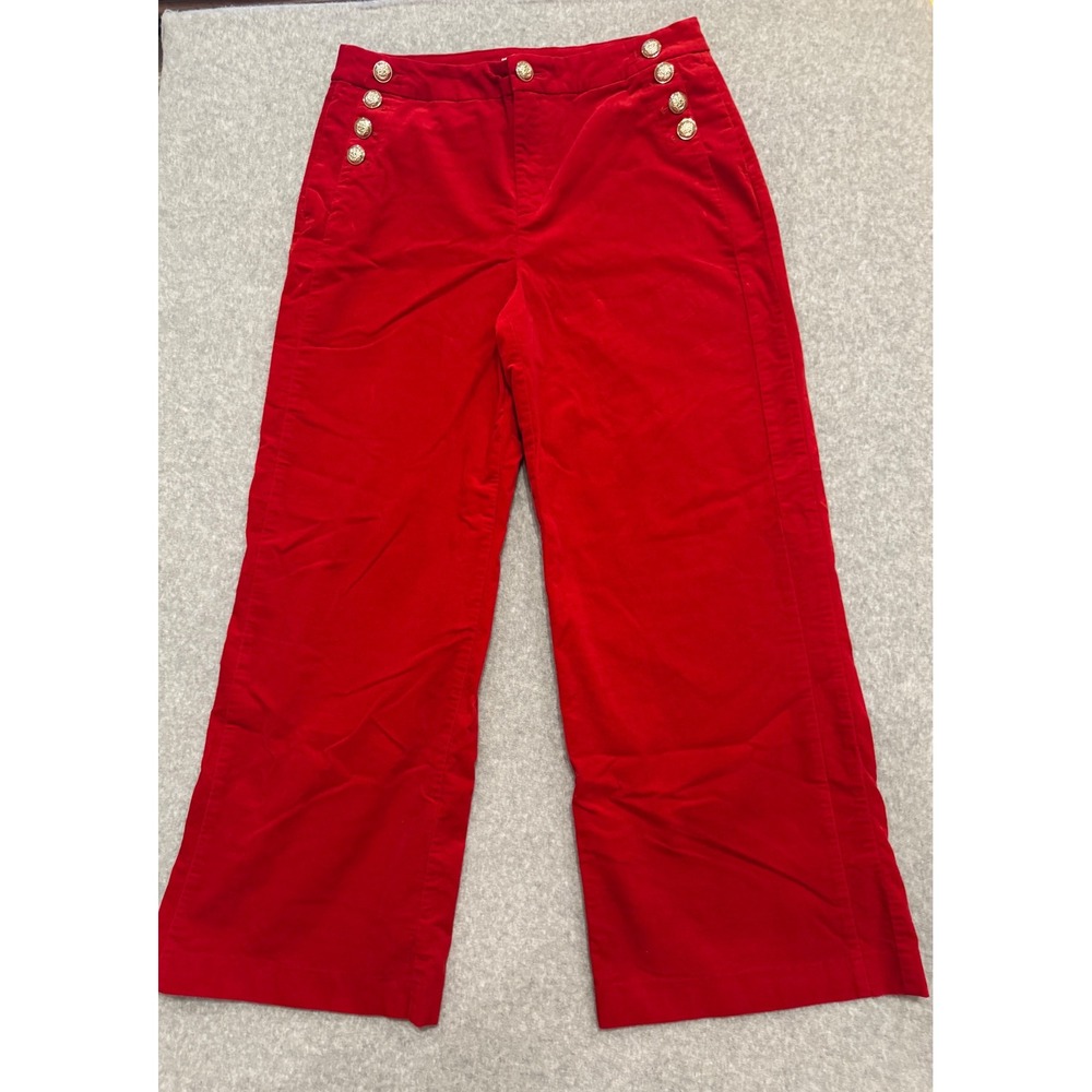 Charter Club Red Velvet Sailor Pants Gold Buttons Wide Leg Cropped Womens 12